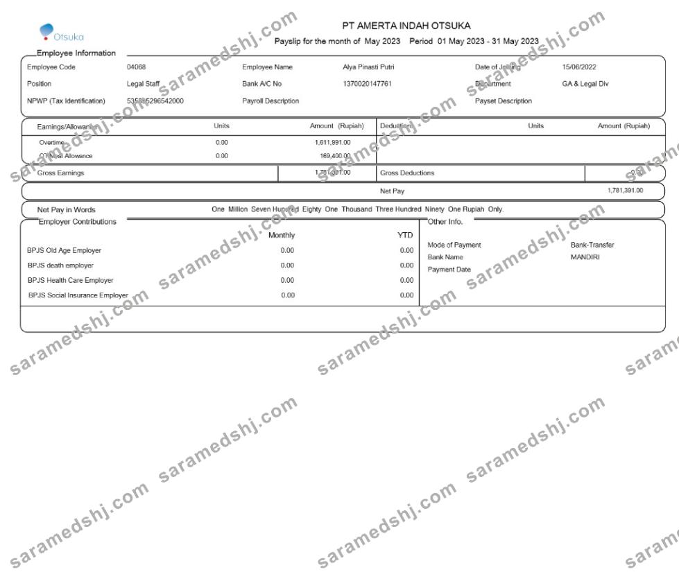 PT. Amerta Indah Otsuka payslip template in Word and PDF formats.pdf, 1